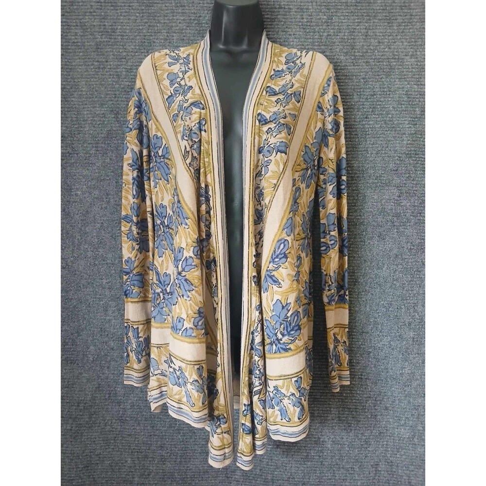 Anthropologie Guinevere Pointed Tapestry Lightweight Linen Waterfall Cardigan M